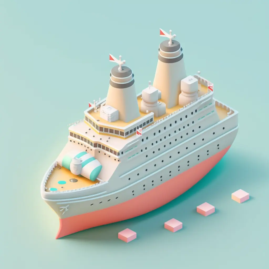 Tiny cute isometric cruise ship emoji, soft lighting, soft pastel colors, 3d icon clay render, blender 3d, pastel background, physically based rendering